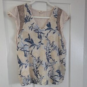 Anthropologie Blue and Cream Top